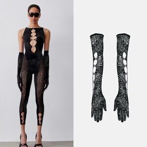 Poster Girl Rhinestone Gracie Gloves Jet Black